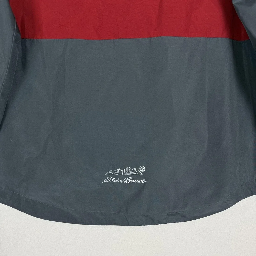 Eddie Bauer Jacket Kids 10/12 Red Gray‎ Hooded Windbreaker Zip Pockets Logo